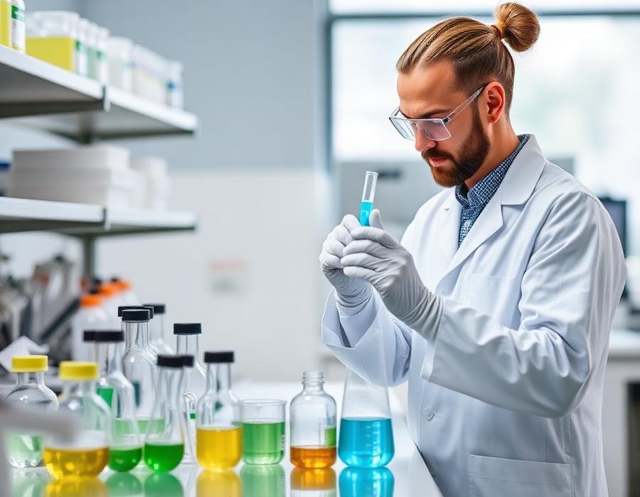 Chemist testing formulation samples