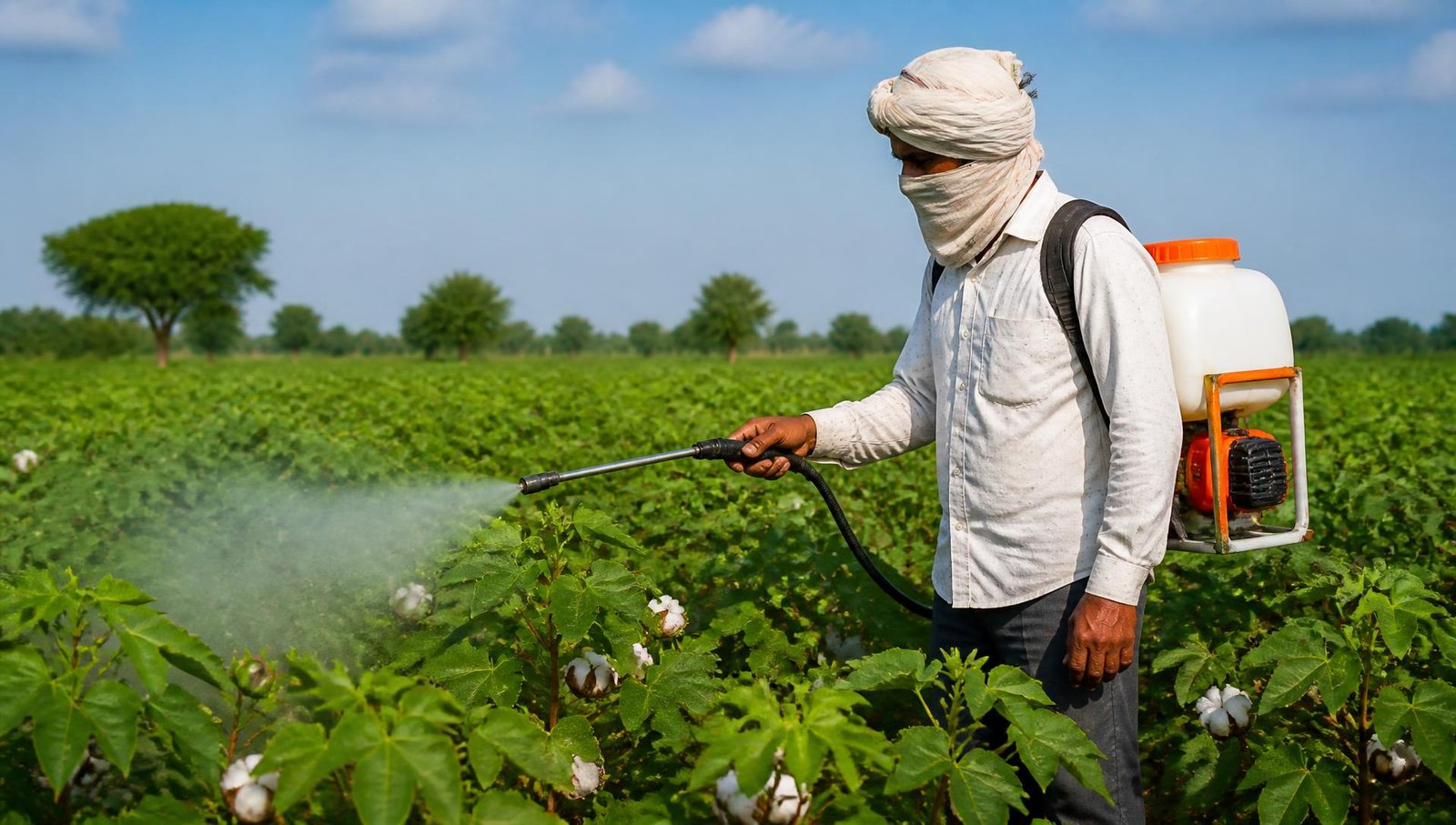 Farmer spraying a cotton crop